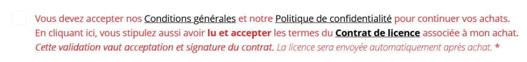 Case CGV et contrat à cocher